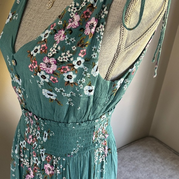 Aeropostale Green Floral Tie-Shoulder Sundress - Teal Floral Dress Size-Small - Picture 3 of 16